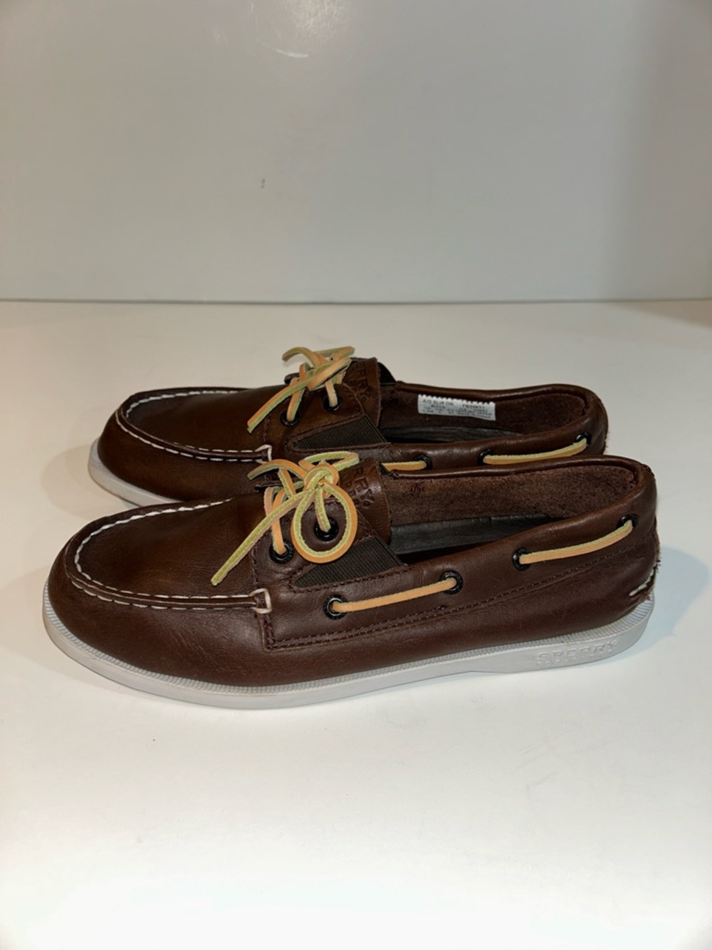 Sperry Brown Leather Boat Shoes with Tan Laces